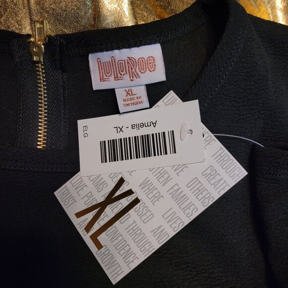 Lularoe Amelia Dress Elegant Collection XL Gold Metallic Black Pockets NWT - Picture 4 of 8